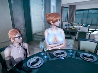 Brunette cums to hentai